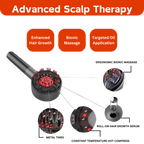 Advanced scalp massager with features highlighted on a white background