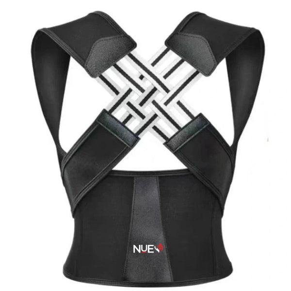 Black posture corrector with 'NUE' branding on a white background