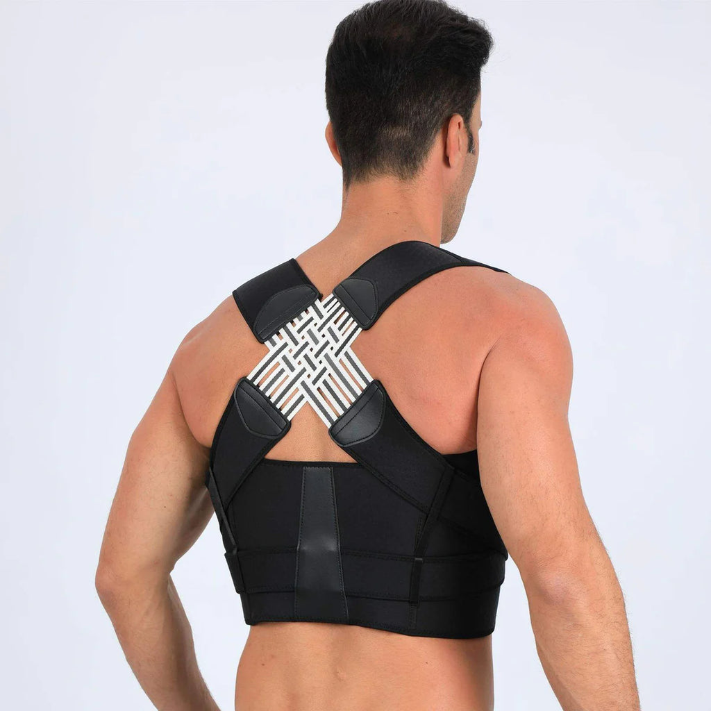Person wearing a black posture corrector belt