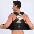 Man wearing a black posture corrector belt