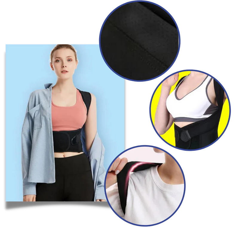 Woman wearing a black posture corrector belt