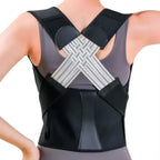 woman wearing a black and gray posture corrector belt
